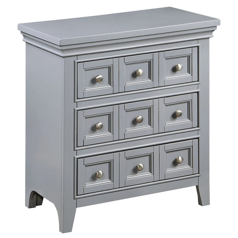 3-Drawer Nightstand with USB Ports | Crown Molding | Felt-Lined Top Drawer | Grey & White