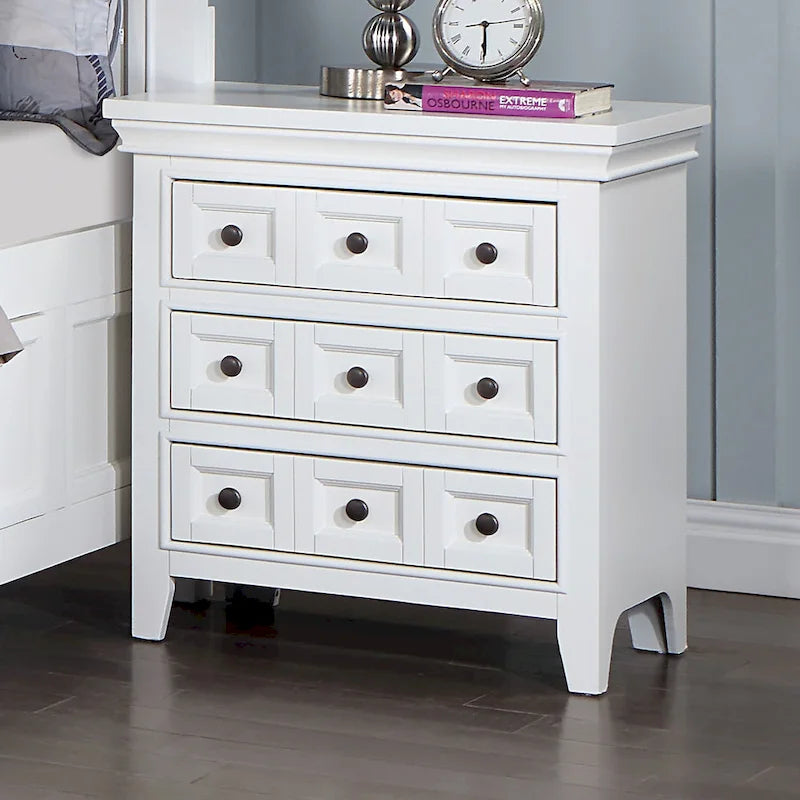 3-Drawer Nightstand with USB Ports | Crown Molding | Felt-Lined Top Drawer | Grey & White