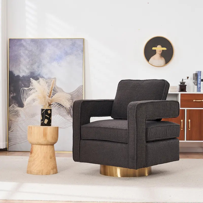 360° Swivel Barrel Accent Chair, Faux Fabric Upholstery, Track Arms, 4 Colors