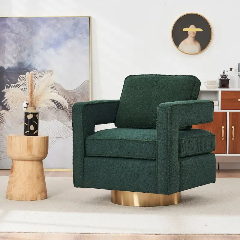360° Swivel Barrel Accent Chair, Faux Fabric Upholstery, Track Arms, 4 Colors