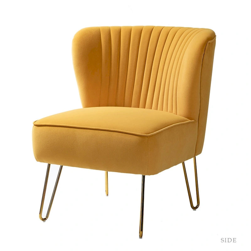Channel-Tufted Velvet Accent Chair with Golden Metal Legs, Armless Side Chair