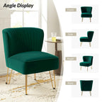 Channel-Tufted Velvet Accent Chair with Golden Metal Legs, Armless Side Chair