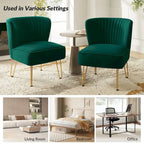 Channel-Tufted Velvet Accent Chair with Golden Metal Legs, Armless Side Chair