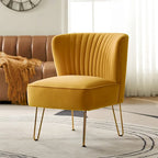 Channel-Tufted Velvet Accent Chair with Golden Metal Legs, Armless Side Chair
