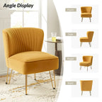 Channel-Tufted Velvet Accent Chair with Golden Metal Legs, Armless Side Chair