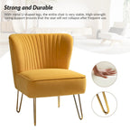 Channel-Tufted Velvet Accent Chair with Golden Metal Legs, Armless Side Chair