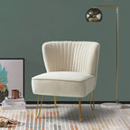 Channel-Tufted Velvet Accent Chair with Golden Metal Legs, Armless Side Chair