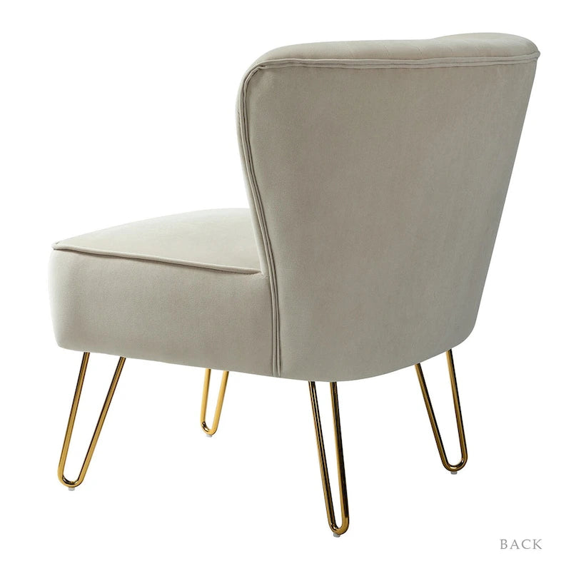 Channel-Tufted Velvet Accent Chair with Golden Metal Legs, Armless Side Chair