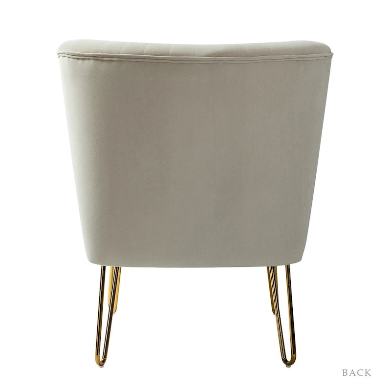 Channel-Tufted Velvet Accent Chair with Golden Metal Legs, Armless Side Chair