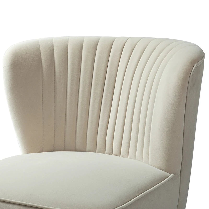 Channel-Tufted Velvet Accent Chair with Golden Metal Legs, Armless Side Chair
