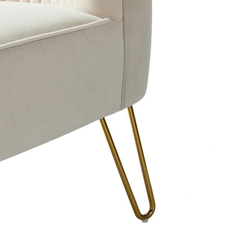 Channel-Tufted Velvet Accent Chair with Golden Metal Legs, Armless Side Chair