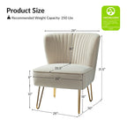 Channel-Tufted Velvet Accent Chair with Golden Metal Legs, Armless Side Chair