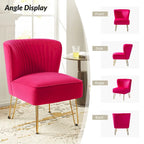 Channel-Tufted Velvet Accent Chair with Golden Metal Legs, Armless Side Chair