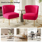 Channel-Tufted Velvet Accent Chair with Golden Metal Legs, Armless Side Chair