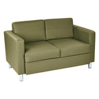 Faux Leather Loveseat with Antimicrobial Fabric, Box Spring Seat, Silver Legs, 51.5"W