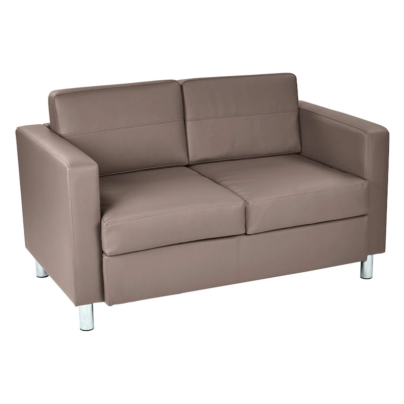 Faux Leather Loveseat with Antimicrobial Fabric, Box Spring Seat, Silver Legs, 51.5"W
