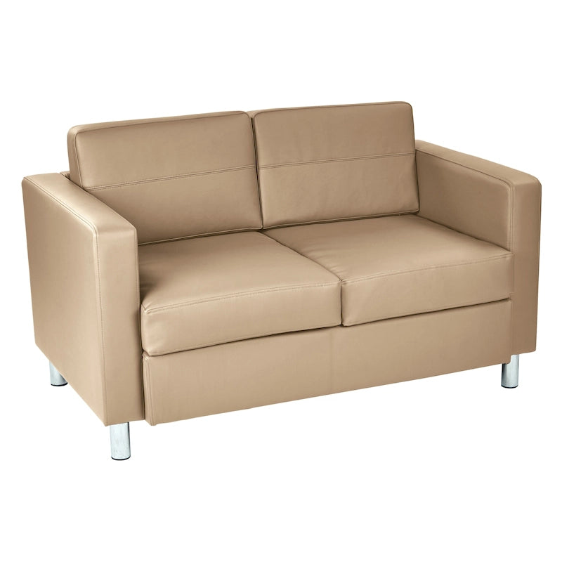 Faux Leather Loveseat with Antimicrobial Fabric, Box Spring Seat, Silver Legs, 51.5"W