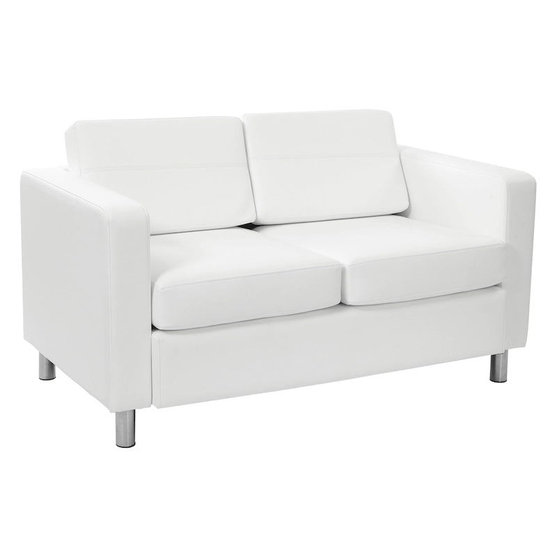 Faux Leather Loveseat with Antimicrobial Fabric, Box Spring Seat, Silver Legs, 51.5"W
