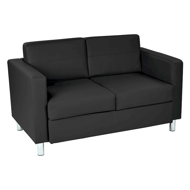 Faux Leather Loveseat with Antimicrobial Fabric, Box Spring Seat, Silver Legs, 51.5"W