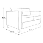 Faux Leather Loveseat with Antimicrobial Fabric, Box Spring Seat, Silver Legs, 51.5"W