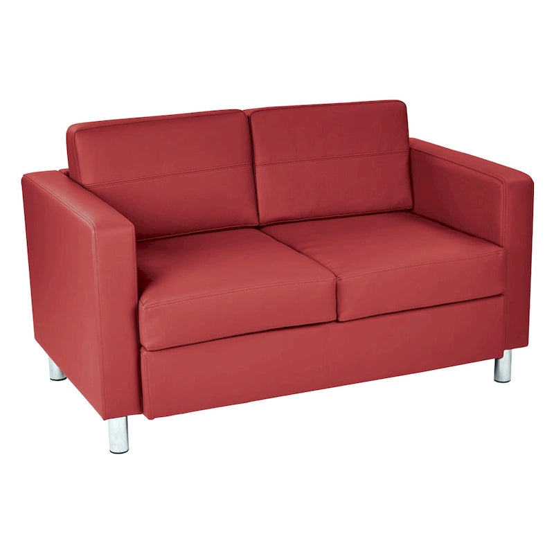 Faux Leather Loveseat with Antimicrobial Fabric, Box Spring Seat, Silver Legs, 51.5"W