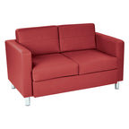 Faux Leather Loveseat with Antimicrobial Fabric, Box Spring Seat, Silver Legs, 51.5"W