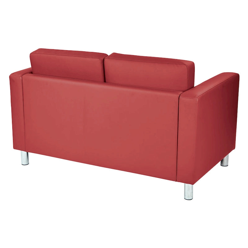 Faux Leather Loveseat with Antimicrobial Fabric, Box Spring Seat, Silver Legs, 51.5"W