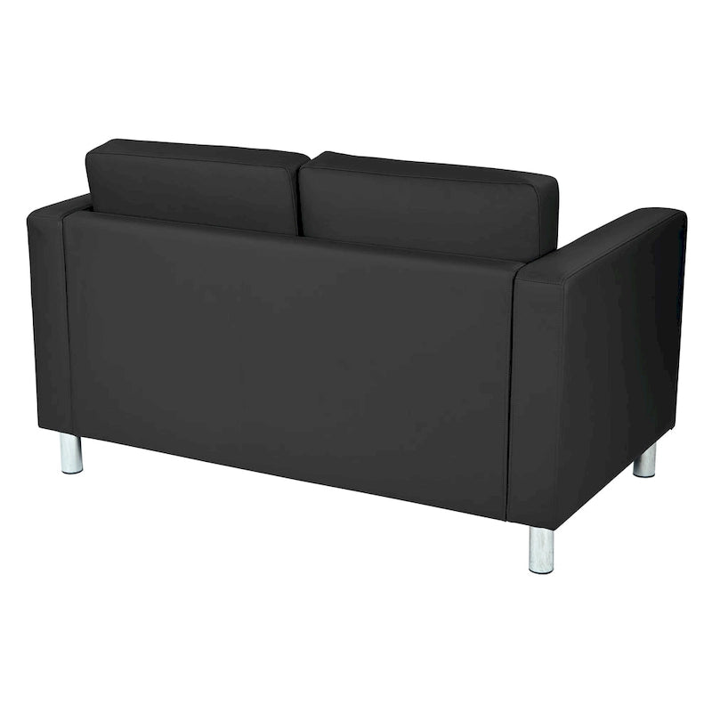 Faux Leather Loveseat with Antimicrobial Fabric, Box Spring Seat, Silver Legs, 51.5"W