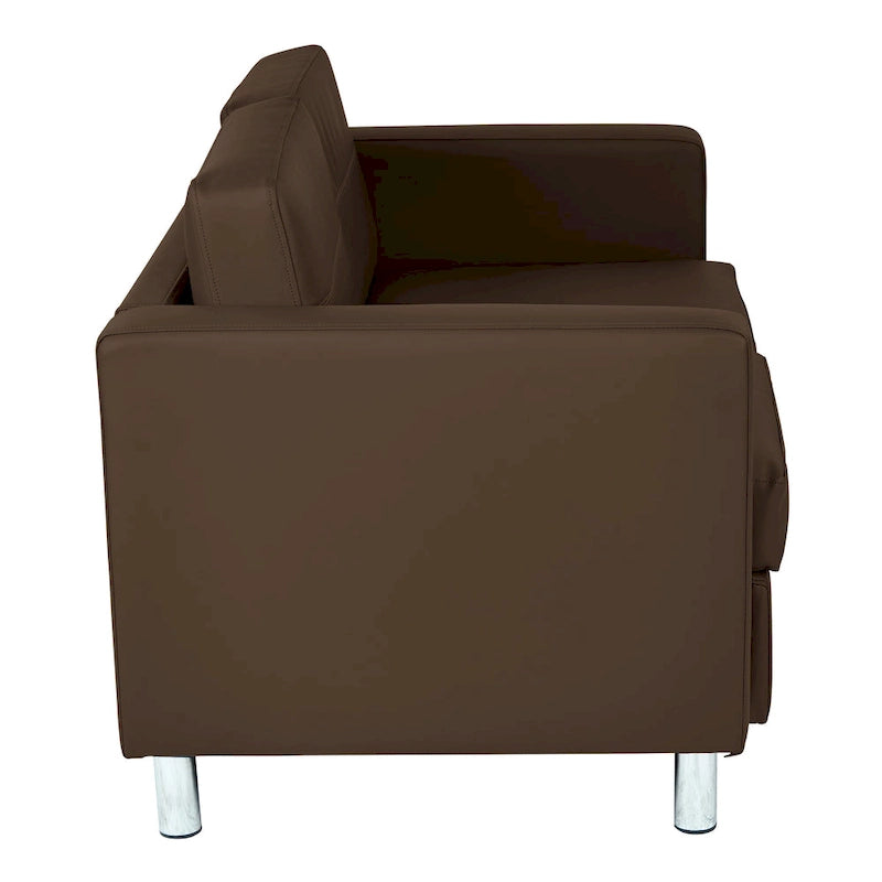 Faux Leather Loveseat with Antimicrobial Fabric, Box Spring Seat, Silver Legs, 51.5"W