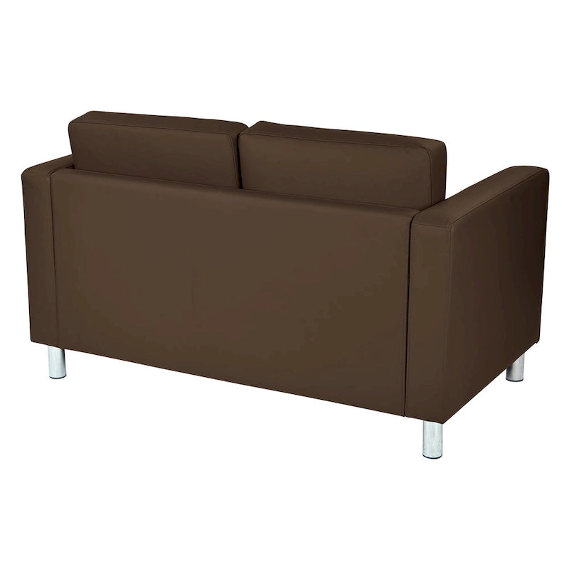 Faux Leather Loveseat with Antimicrobial Fabric, Box Spring Seat, Silver Legs, 51.5"W