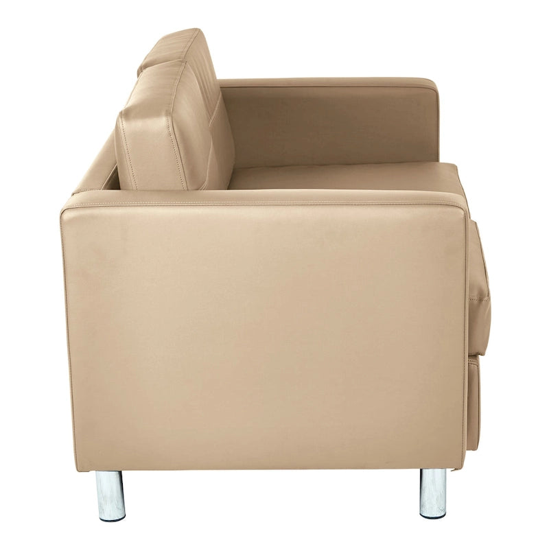 Faux Leather Loveseat with Antimicrobial Fabric, Box Spring Seat, Silver Legs, 51.5"W