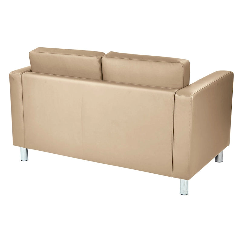 Faux Leather Loveseat with Antimicrobial Fabric, Box Spring Seat, Silver Legs, 51.5"W