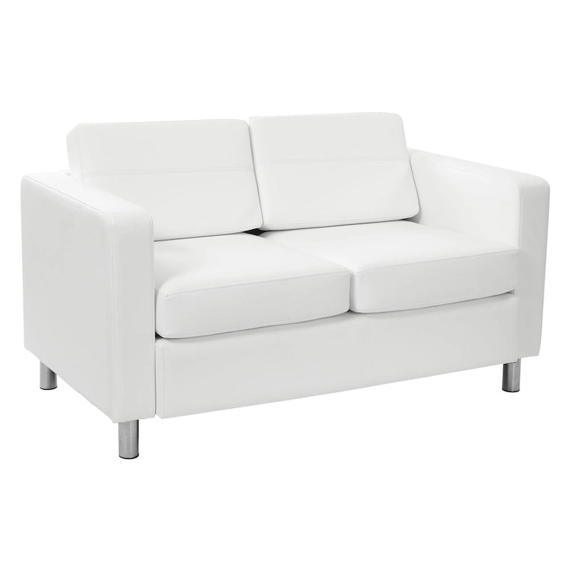 Faux Leather Loveseat with Antimicrobial Fabric, Box Spring Seat, Silver Legs, 51.5"W