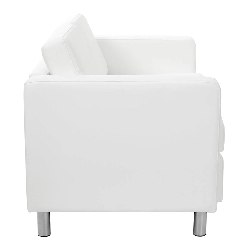 Faux Leather Loveseat with Antimicrobial Fabric, Box Spring Seat, Silver Legs, 51.5"W