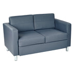 Faux Leather Loveseat with Antimicrobial Fabric, Box Spring Seat, Silver Legs, 51.5"W