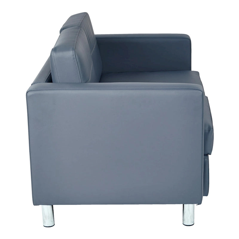Faux Leather Loveseat with Antimicrobial Fabric, Box Spring Seat, Silver Legs, 51.5"W