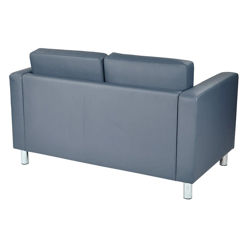 Faux Leather Loveseat with Antimicrobial Fabric, Box Spring Seat, Silver Legs, 51.5"W
