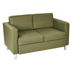 Faux Leather Loveseat with Antimicrobial Fabric, Box Spring Seat, Silver Legs, 51.5"W