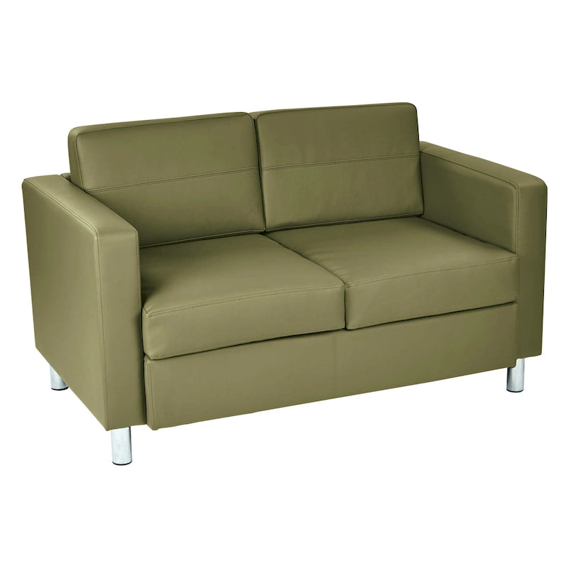 Faux Leather Loveseat with Antimicrobial Fabric, Box Spring Seat, Silver Legs, 51.5"W