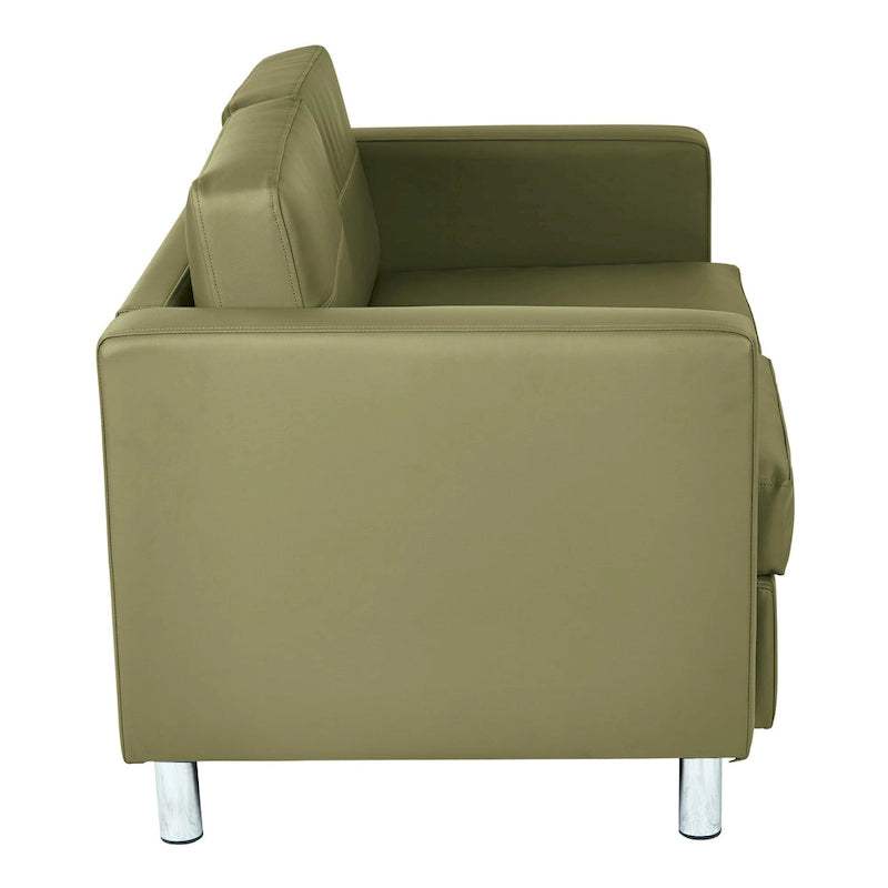 Faux Leather Loveseat with Antimicrobial Fabric, Box Spring Seat, Silver Legs, 51.5"W