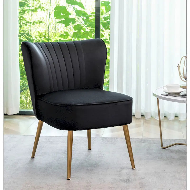23.2" Wide Velvet Armless Accent Chair with Metal Legs, Mid-Century Modern Slipper Chair