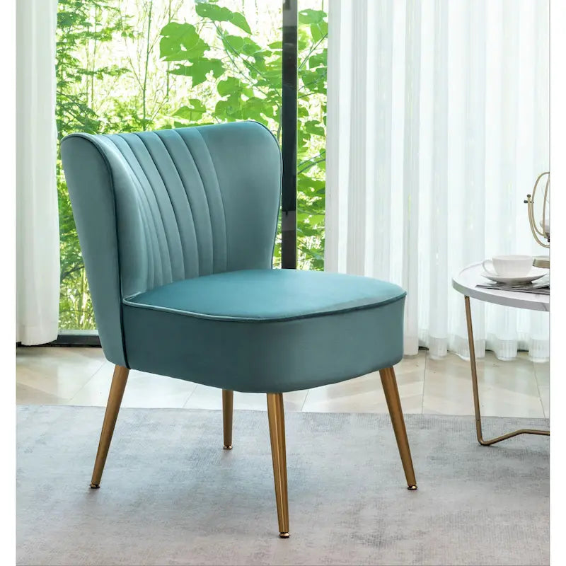 23.2" Wide Velvet Armless Accent Chair with Metal Legs, Mid-Century Modern Slipper Chair