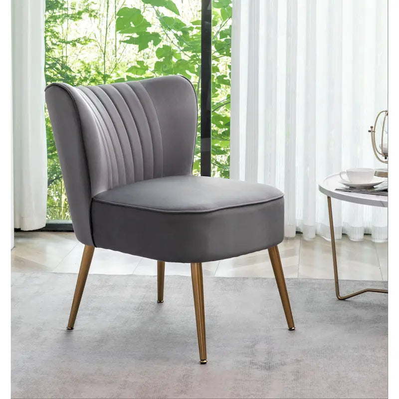 23.2" Wide Velvet Armless Accent Chair with Metal Legs, Mid-Century Modern Slipper Chair