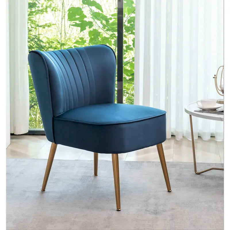 23.2" Wide Velvet Armless Accent Chair with Metal Legs, Mid-Century Modern Slipper Chair