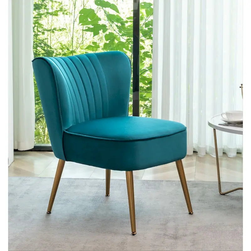 23.2" Wide Velvet Armless Accent Chair with Metal Legs, Mid-Century Modern Slipper Chair