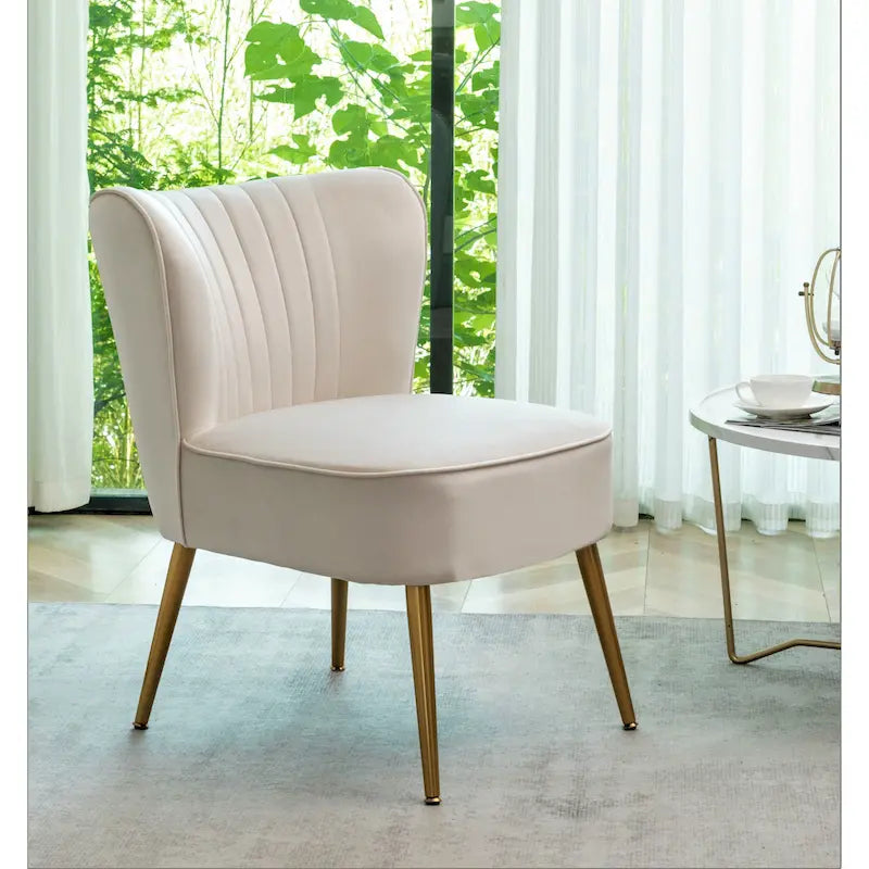 23.2" Wide Velvet Armless Accent Chair with Metal Legs, Mid-Century Modern Slipper Chair