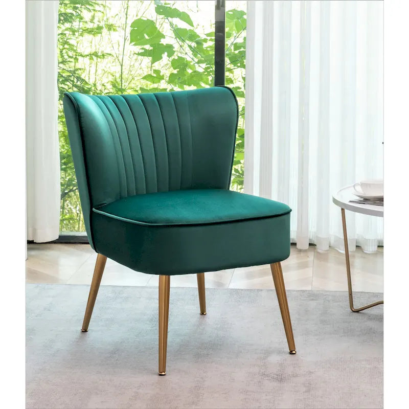23.2" Wide Velvet Armless Accent Chair with Metal Legs, Mid-Century Modern Slipper Chair