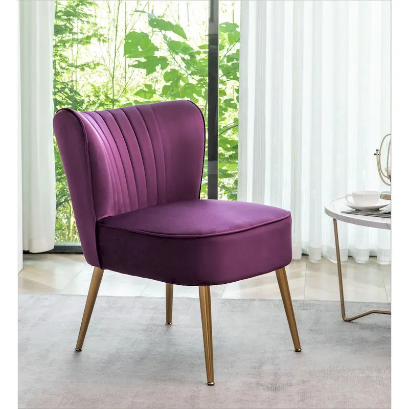 23.2" Wide Velvet Armless Accent Chair with Metal Legs, Mid-Century Modern Slipper Chair