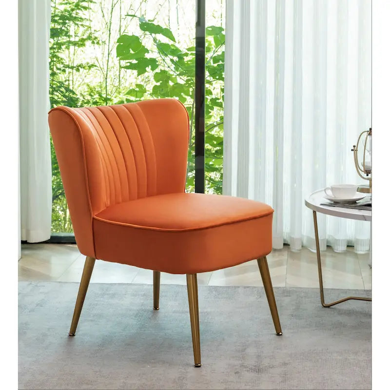 23.2" Wide Velvet Armless Accent Chair with Metal Legs, Mid-Century Modern Slipper Chair