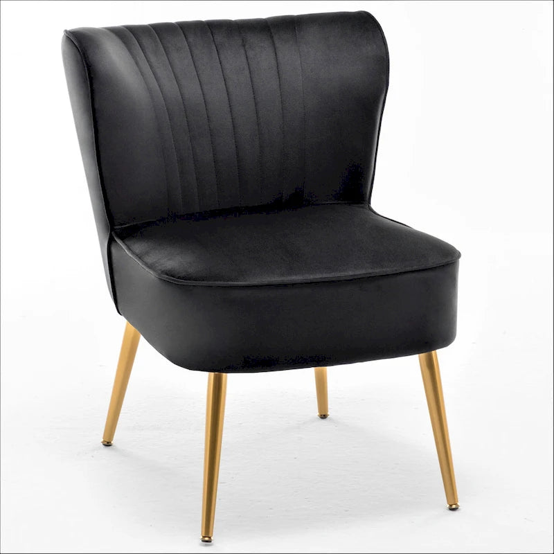 23.2" Wide Velvet Armless Accent Chair with Metal Legs, Mid-Century Modern Slipper Chair